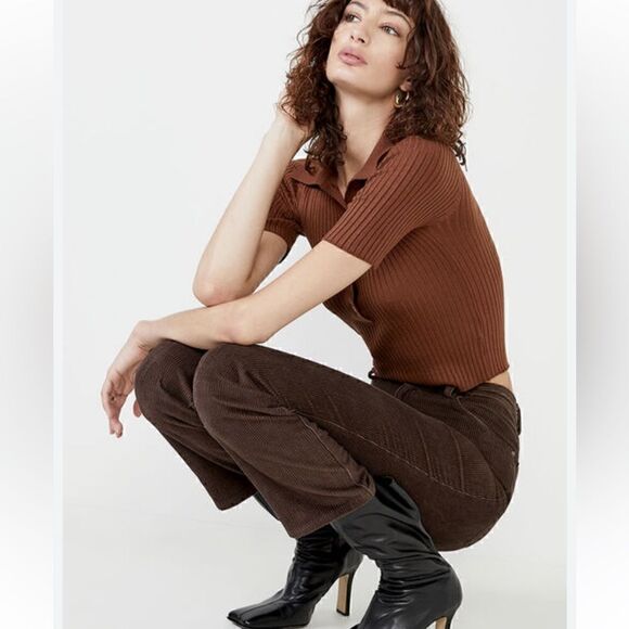 Bardot Booty- Cord High Waist Pant in chocolate - Picture 6 of 16